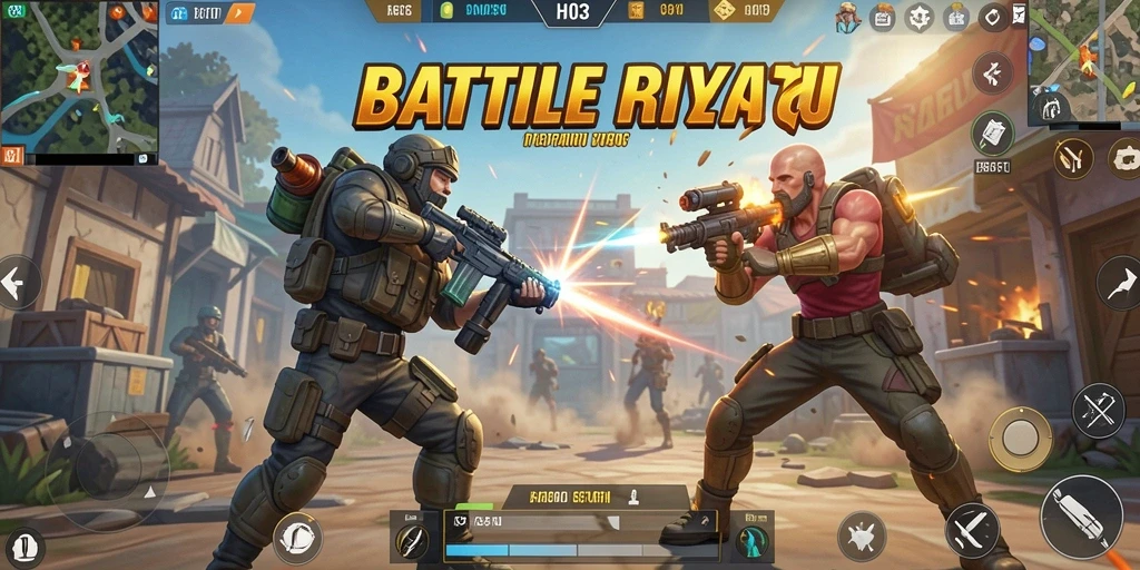 Screenshot gameplay H03 menampilkan aksi intens Battle Royale.
