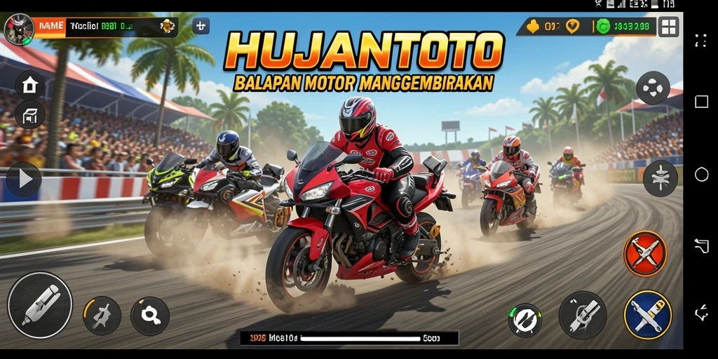Tangkapan layar utama HUJANTOTO menampilkan aksi balapan motor yang mendebarkan.