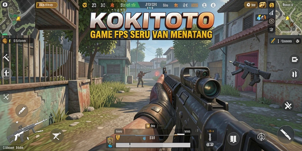 Tampilan gameplay seru dari KOKITOTO, aksi tembak-menembak intens.
