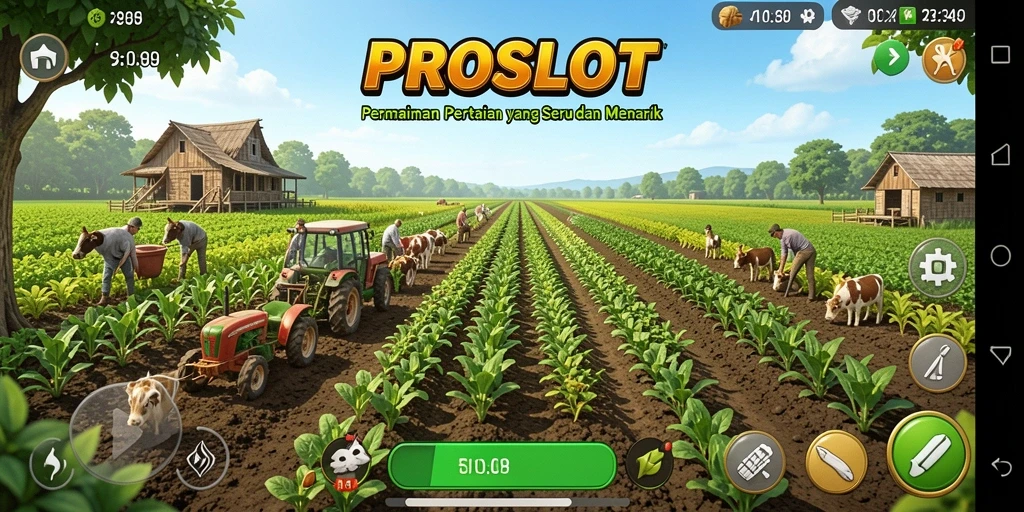 Tampilan gameplay menarik dari PROSLOT dengan aktivitas pertanian yang seru.